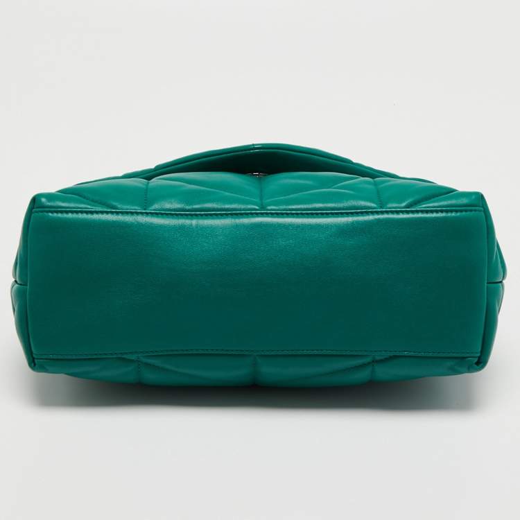 Pre Owned Saint Laurent Green Leather Small Puffer Chain Shoulder Bag