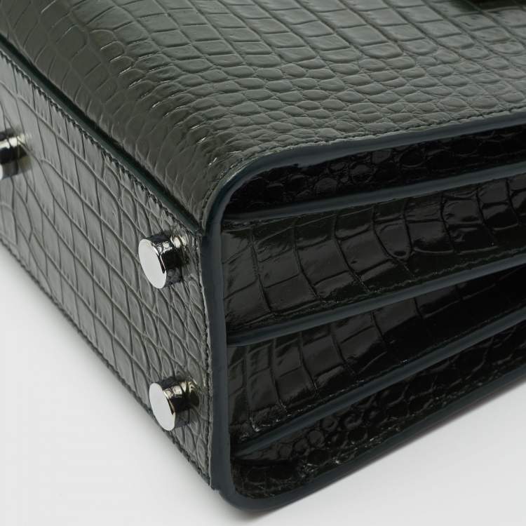 Pre Owned Saint Laurent Green Croc Embossed Leather Nano Classic Sac De Jour Tote