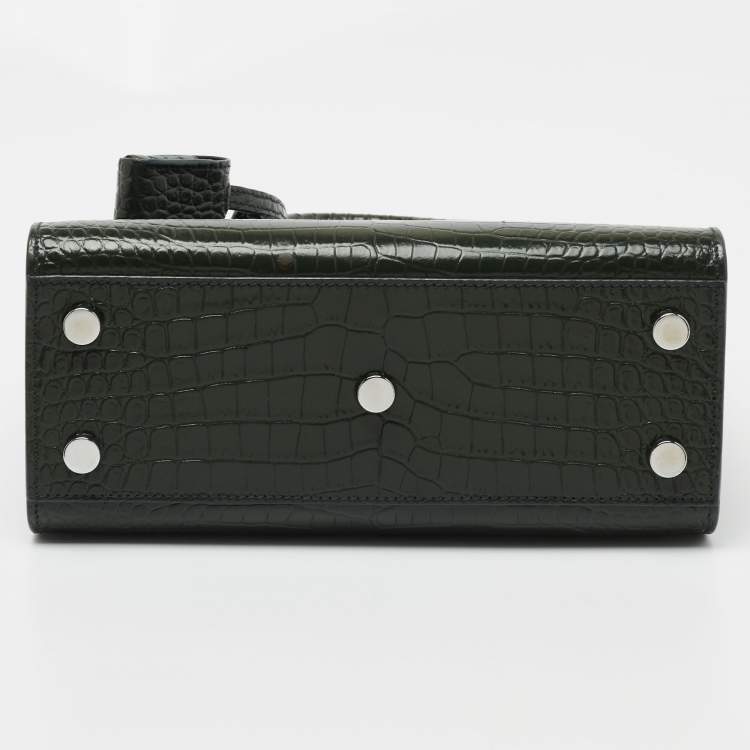 Pre Owned Saint Laurent Green Croc Embossed Leather Nano Classic Sac De Jour Tote