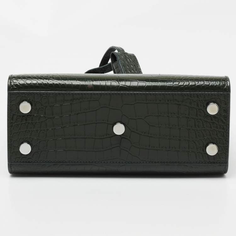 Pre Owned Saint Laurent Green Croc Embossed Leather Nano Classic Sac De Jour Tote