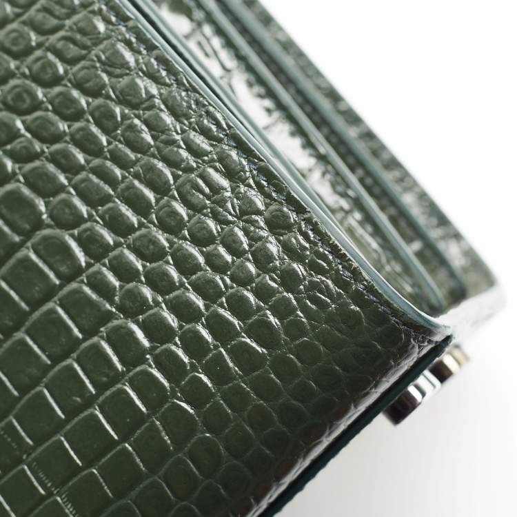 Pre Owned Saint Laurent Green Croc Embossed Leather Nano Classic Sac De Jour Tote