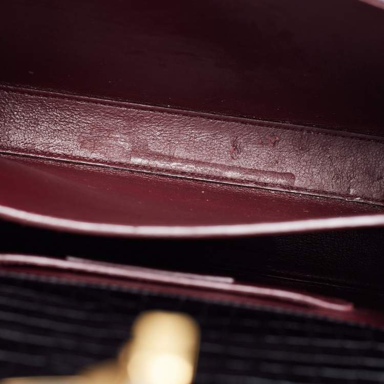 Pre Owned Saint Laurent Black Croc Embossed Leather Mini Cassandre Top Handle Bag