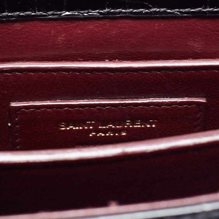 Pre Owned Saint Laurent Black Croc Embossed Leather Mini Cassandre Top Handle Bag