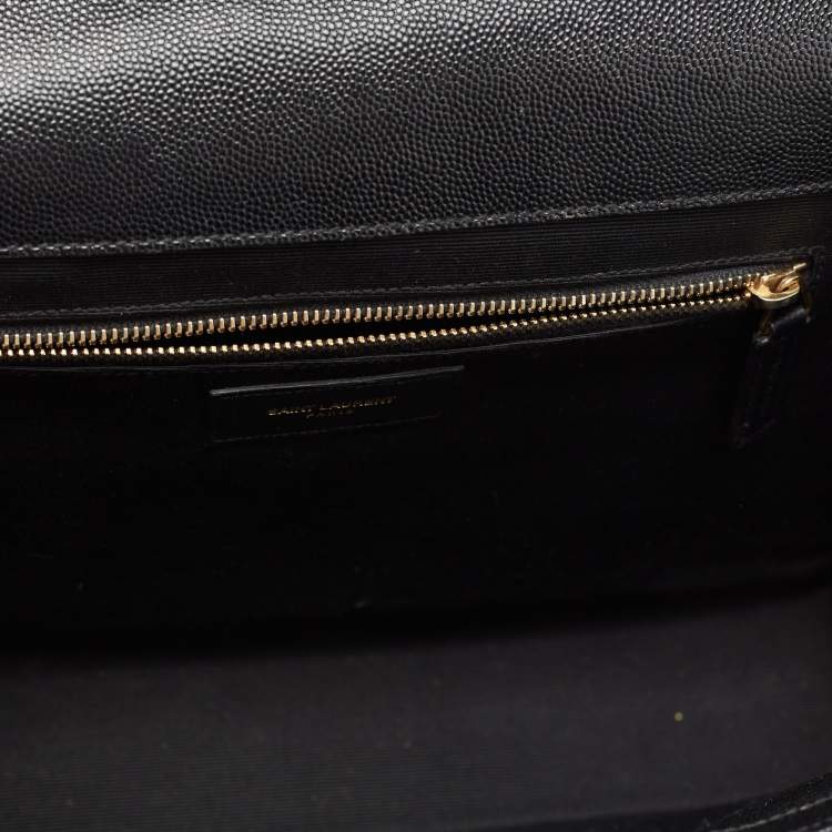 Pre Owned Saint Laurent Black Matelasse Leather Large Monogram Envelope Shoulder Bag