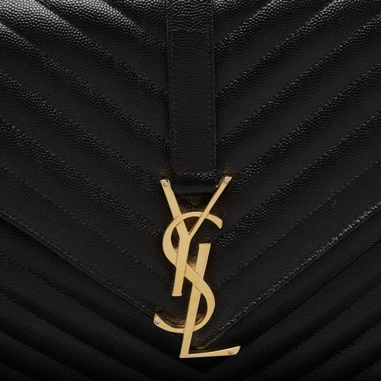 Pre Owned Saint Laurent Black Matelasse Leather Large Monogram Envelope Shoulder Bag