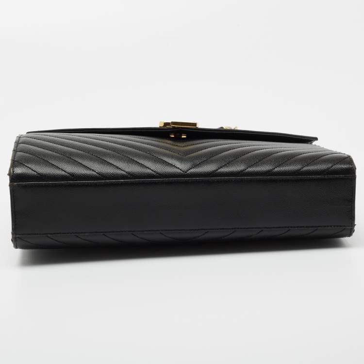 Pre Owned Saint Laurent Black Matelasse Leather Large Monogram Envelope Shoulder Bag