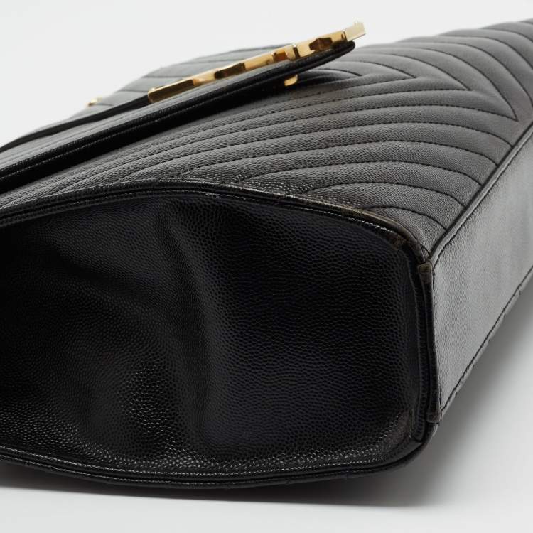 Pre Owned Saint Laurent Black Matelasse Leather Large Monogram Envelope Shoulder Bag