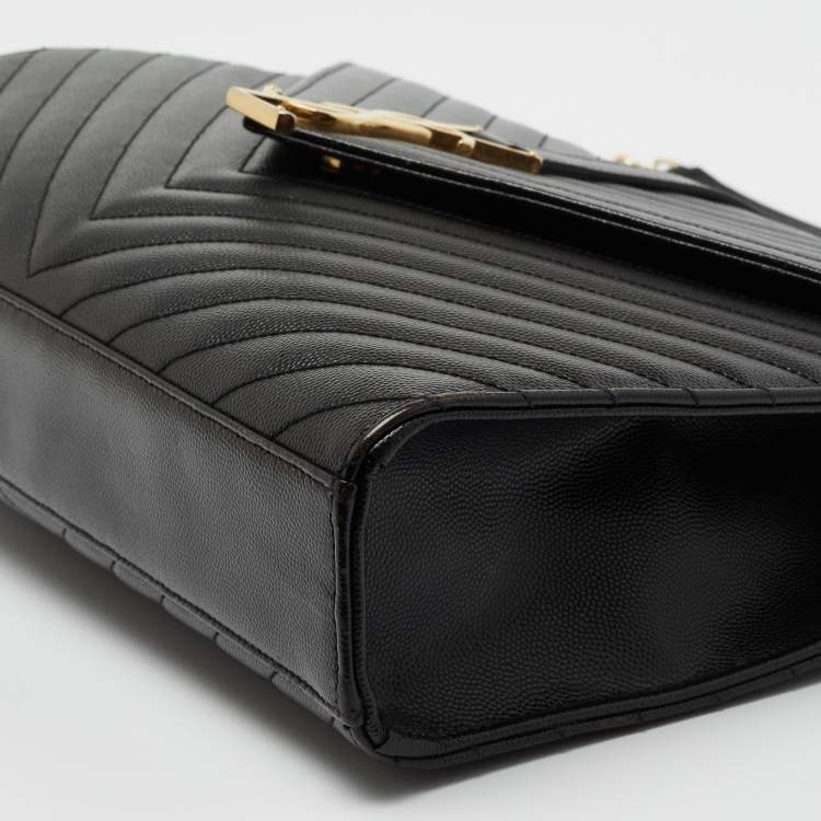 Pre Owned Saint Laurent Black Matelasse Leather Large Monogram Envelope Shoulder Bag