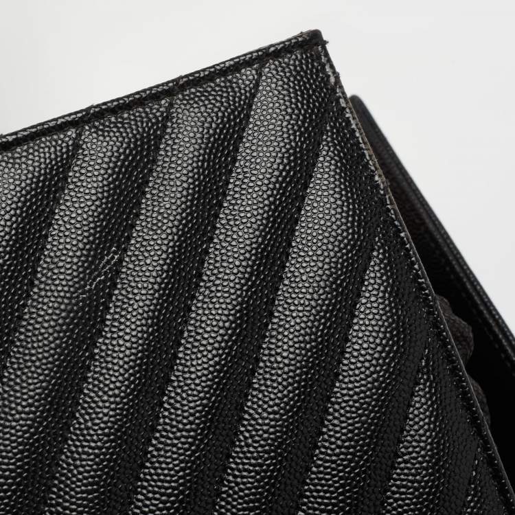 Pre Owned Saint Laurent Black Matelasse Leather Large Monogram Envelope Shoulder Bag
