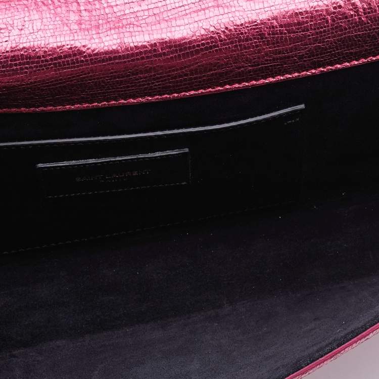 Pre Owned Saint Laurent Metallic Pink Texture Leather Kate Flap Clutch