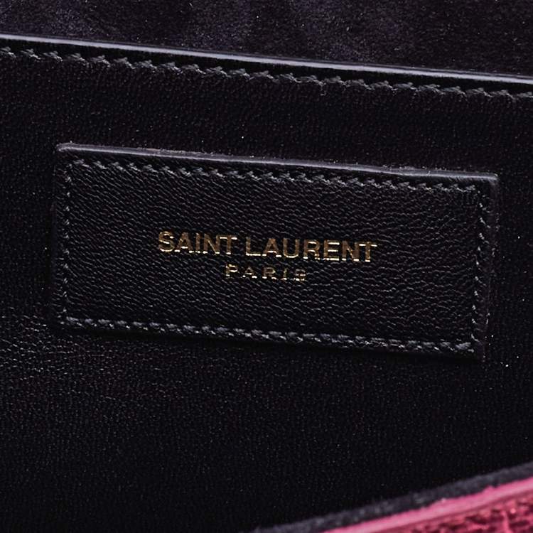 Pre Owned Saint Laurent Metallic Pink Texture Leather Kate Flap Clutch