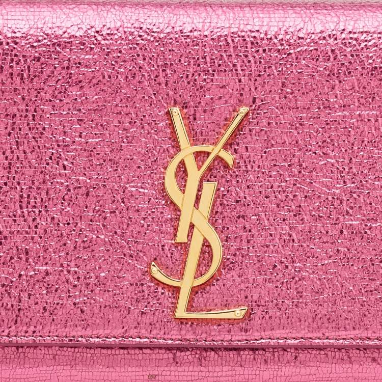 Pre Owned Saint Laurent Metallic Pink Texture Leather Kate Flap Clutch