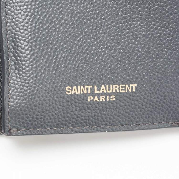 Pre Owned Saint Laurent Grey Matelassé Leather Monogram Trifold Wallet