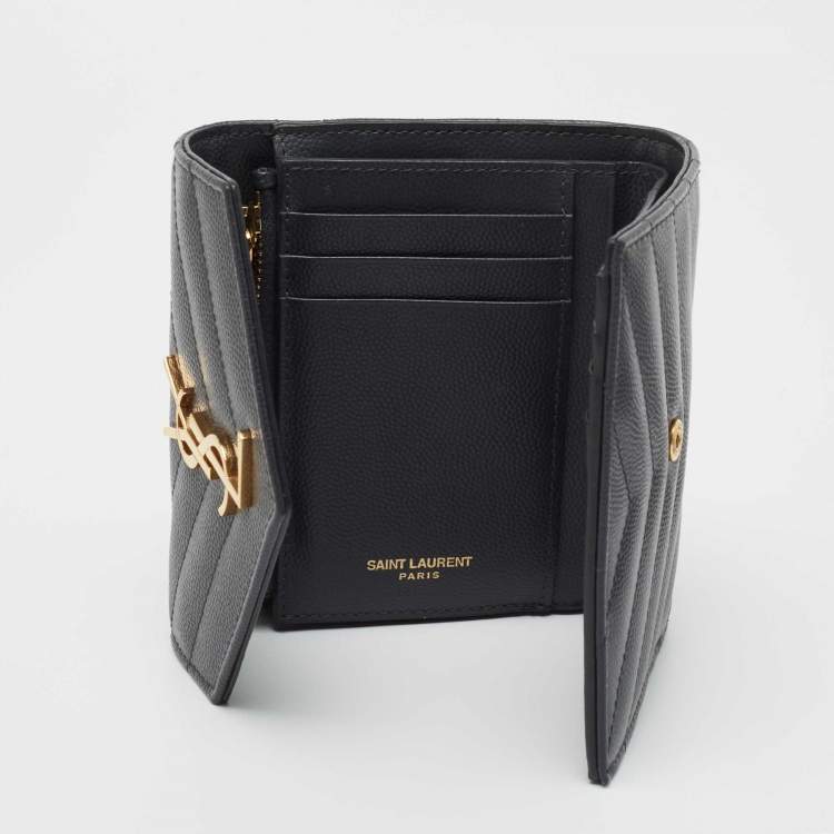 Pre Owned Saint Laurent Grey Matelassé Leather Monogram Trifold Wallet