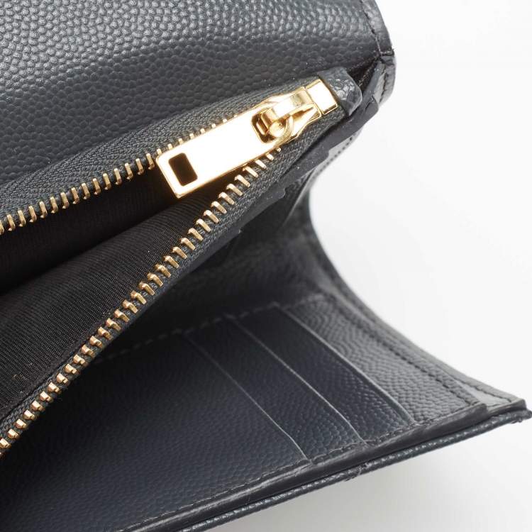 Pre Owned Saint Laurent Grey Matelassé Leather Monogram Trifold Wallet