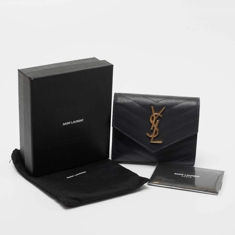 Pre Owned Saint Laurent Grey Matelassé Leather Monogram Trifold Wallet