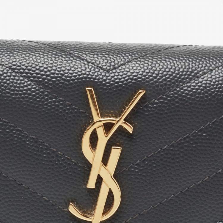 Pre Owned Saint Laurent Grey Matelassé Leather Monogram Trifold Wallet