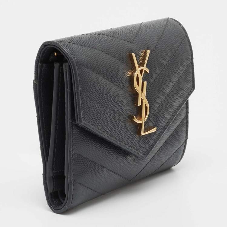 Pre Owned Saint Laurent Grey Matelassé Leather Monogram Trifold Wallet
