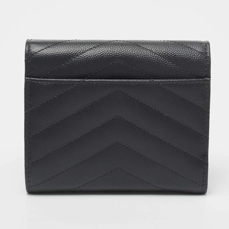 Pre Owned Saint Laurent Grey Matelassé Leather Monogram Trifold Wallet