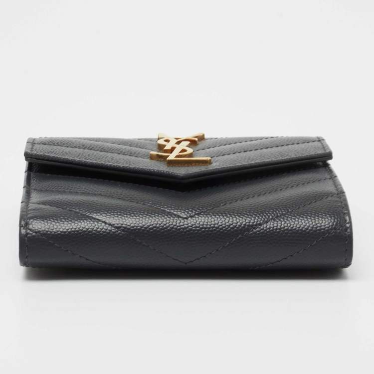 Pre Owned Saint Laurent Grey Matelassé Leather Monogram Trifold Wallet