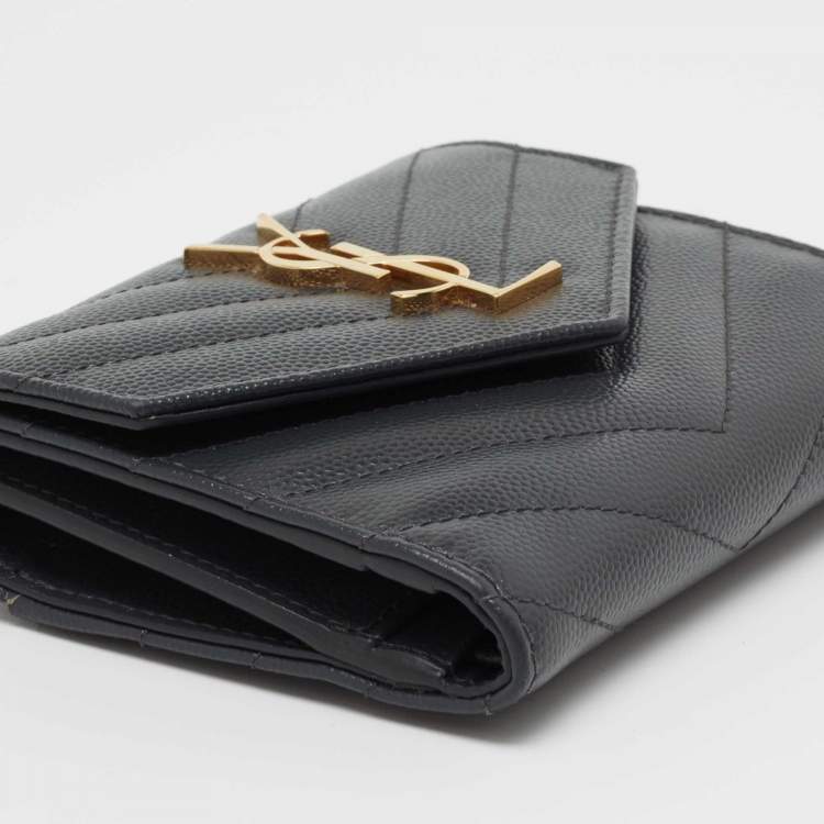 Pre Owned Saint Laurent Grey Matelassé Leather Monogram Trifold Wallet