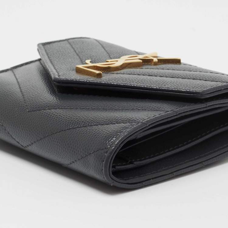 Pre Owned Saint Laurent Grey Matelassé Leather Monogram Trifold Wallet