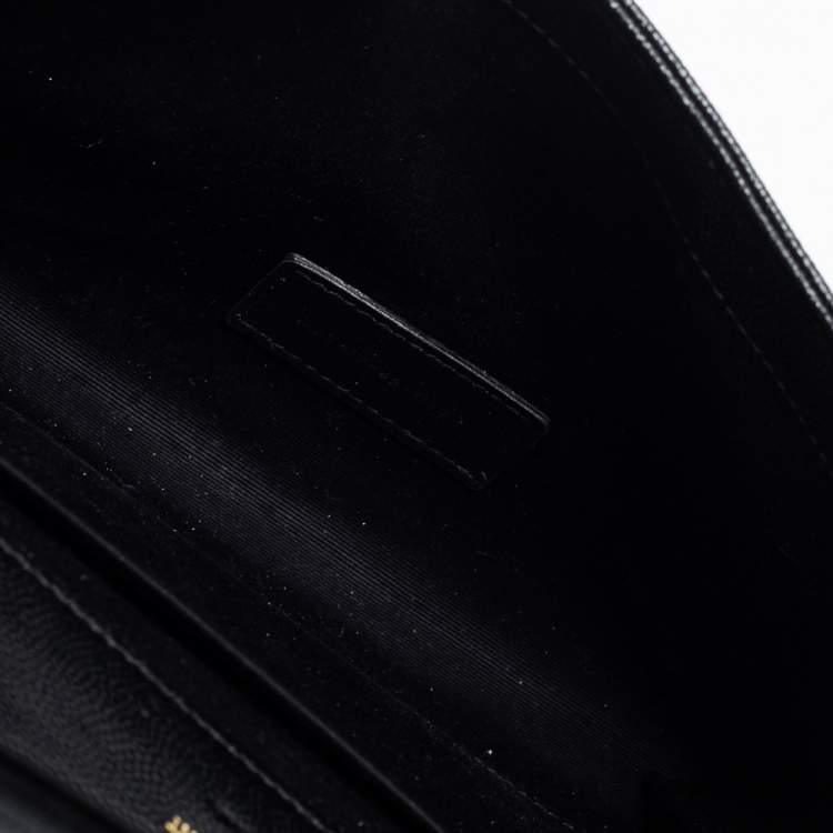 Pre Owned Saint Laurent Black Matelassé Leather Cassandre Wristlet Pouch