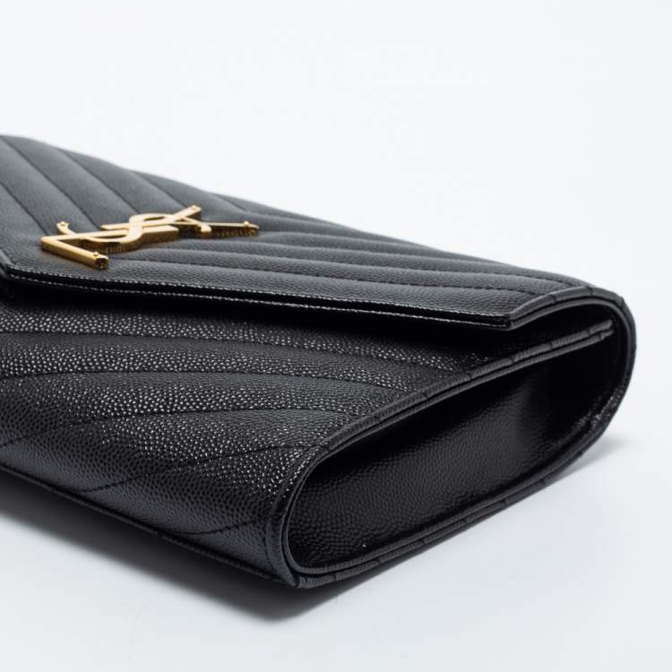 Pre Owned Saint Laurent Black Matelassé Leather Cassandre Wristlet Pouch