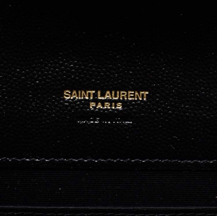 Pre Owned Saint Laurent Black Matelassé Leather Cassandre Wristlet Pouch