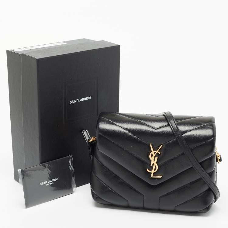 Pre Owned Saint Laurent Black Matelassé Leather Toy Loulou Crossbody Bag