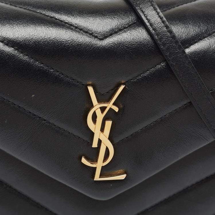 Pre Owned Saint Laurent Black Matelassé Leather Toy Loulou Crossbody Bag