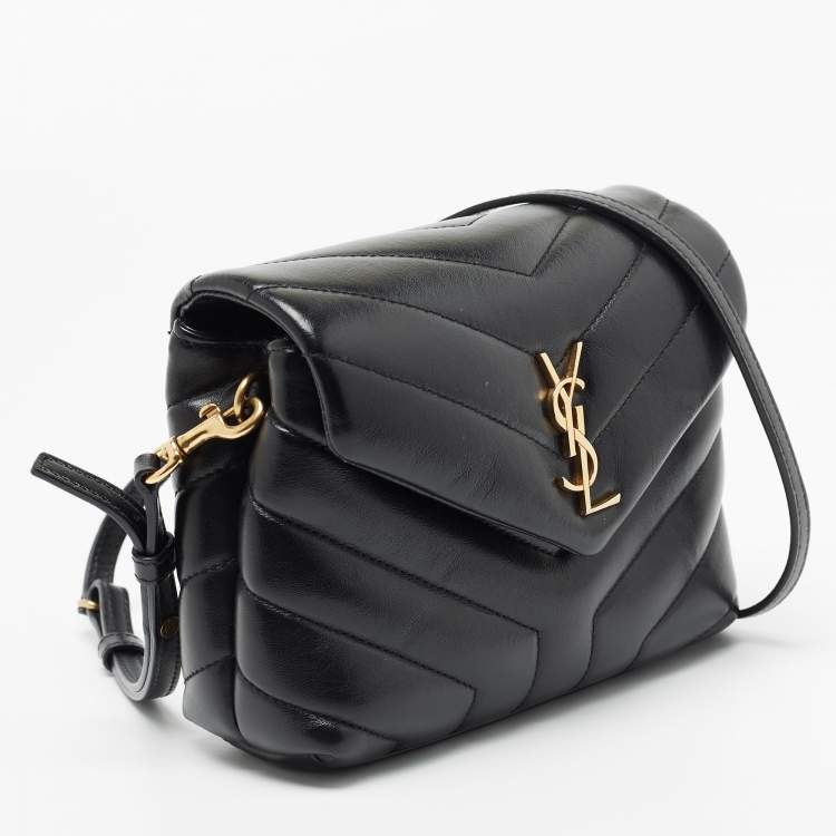 Pre Owned Saint Laurent Black Matelassé Leather Toy Loulou Crossbody Bag