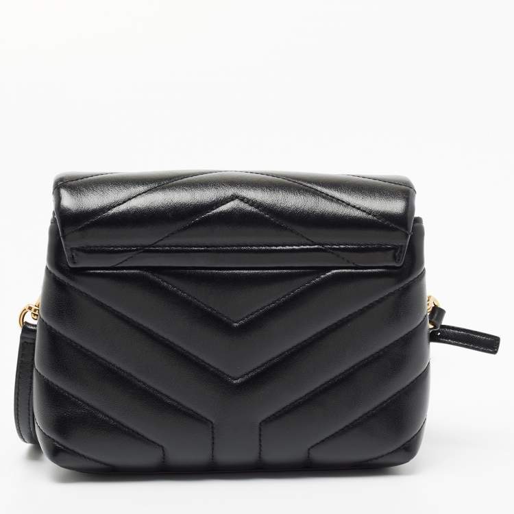 Pre Owned Saint Laurent Black Matelassé Leather Toy Loulou Crossbody Bag