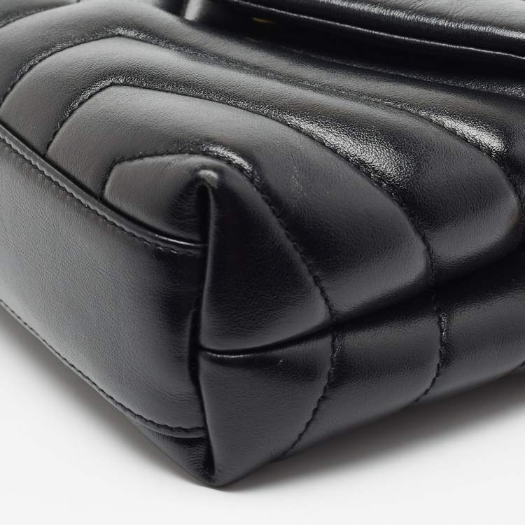 Pre Owned Saint Laurent Black Matelassé Leather Toy Loulou Crossbody Bag