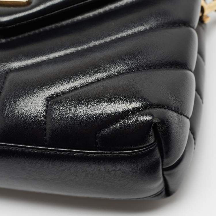 Pre Owned Saint Laurent Black Matelassé Leather Toy Loulou Crossbody Bag