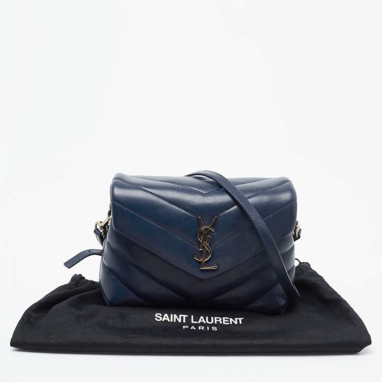 Pre Owned Saint Laurent Navy Blue Matelassé Leather Toy Loulou Crossbody Bag