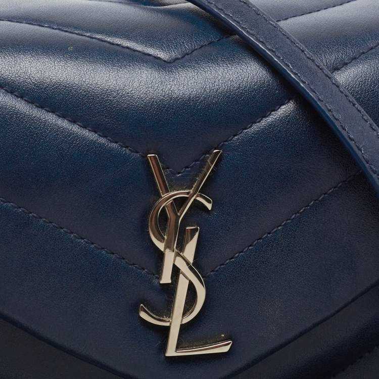 Pre Owned Saint Laurent Navy Blue Matelassé Leather Toy Loulou Crossbody Bag