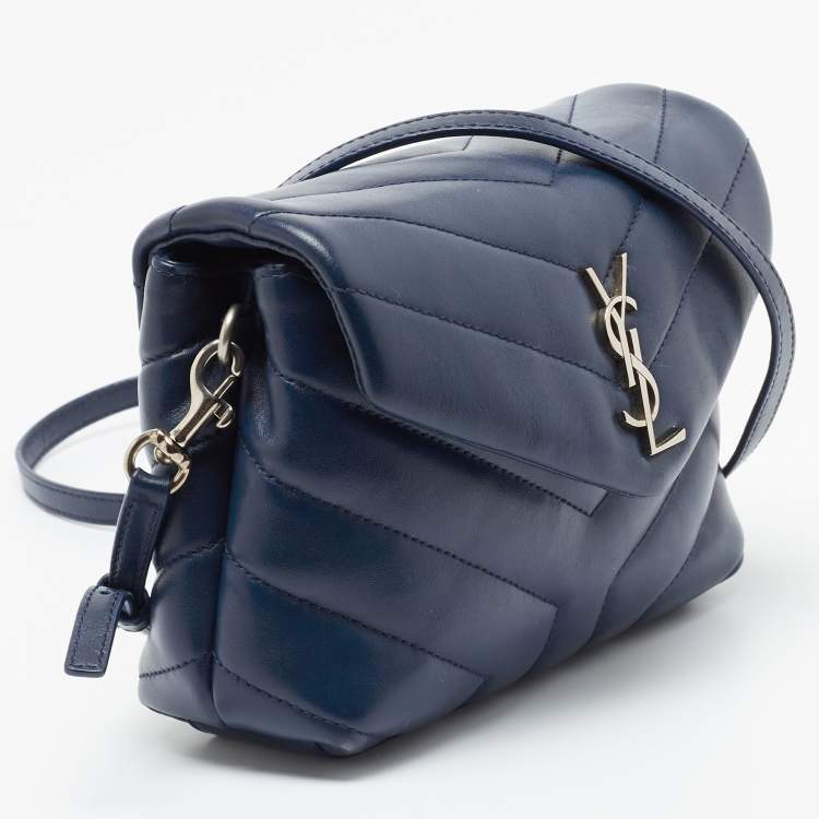 Pre Owned Saint Laurent Navy Blue Matelassé Leather Toy Loulou Crossbody Bag