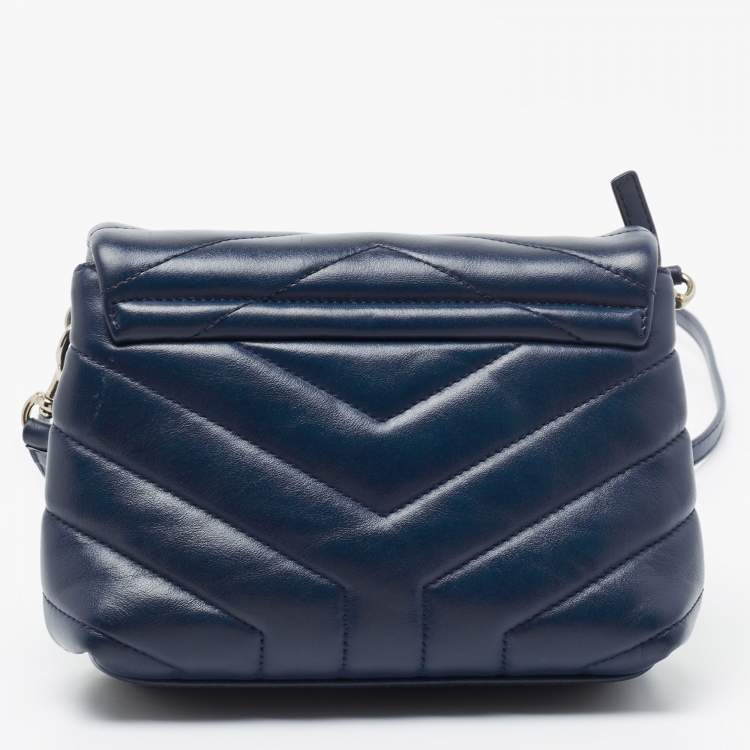 Pre Owned Saint Laurent Navy Blue Matelassé Leather Toy Loulou Crossbody Bag