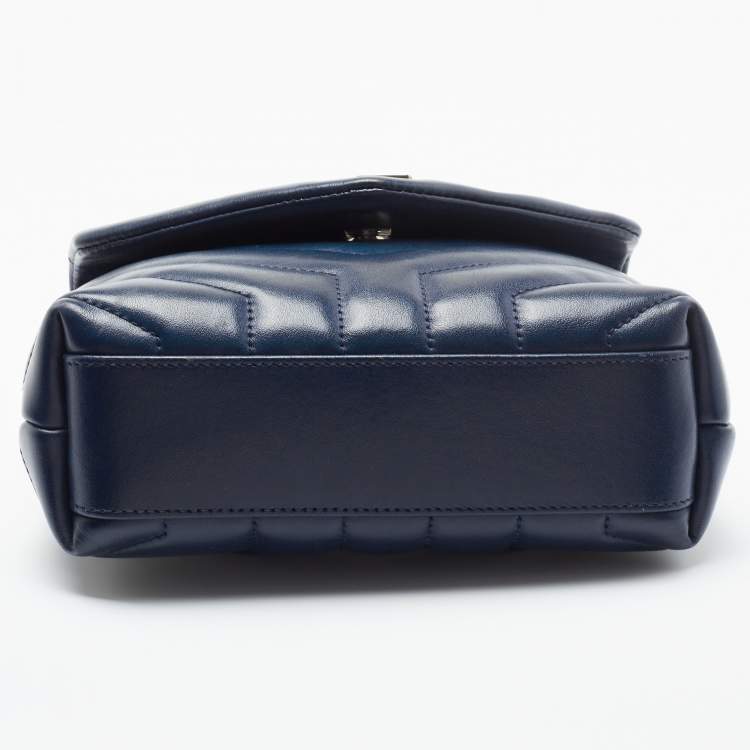 Pre Owned Saint Laurent Navy Blue Matelassé Leather Toy Loulou Crossbody Bag
