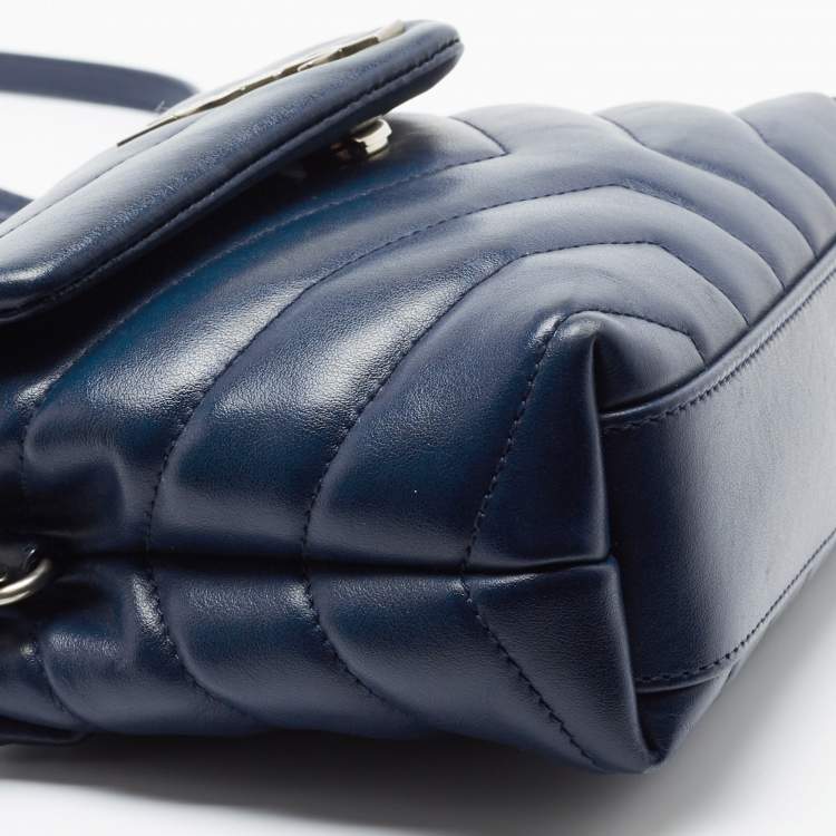 Pre Owned Saint Laurent Navy Blue Matelassé Leather Toy Loulou Crossbody Bag