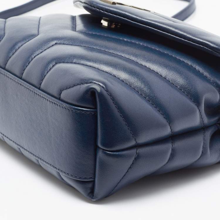 Pre Owned Saint Laurent Navy Blue Matelassé Leather Toy Loulou Crossbody Bag