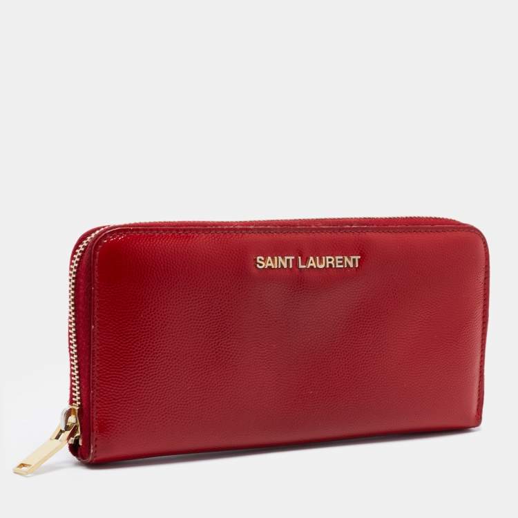 مملوكة مسبقًا Saint Laurent Red Patent Leather Zip Around Wallet