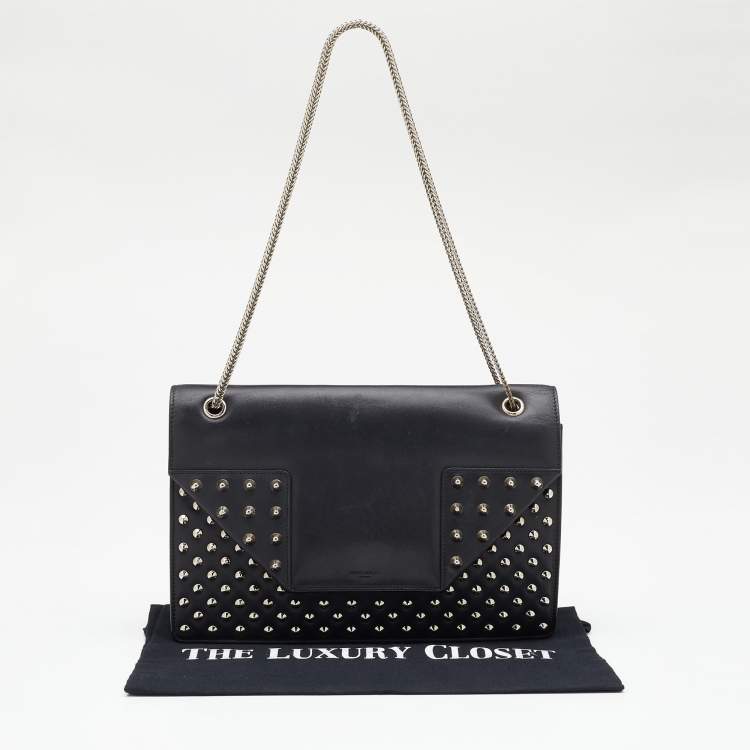 Pre Owned Saint Laurent Black Leather Betty Studded Flap Shoulder Bag