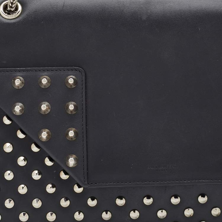 Pre Owned Saint Laurent Black Leather Betty Studded Flap Shoulder Bag