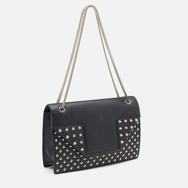 Pre Owned Saint Laurent Black Leather Betty Studded Flap Shoulder Bag
