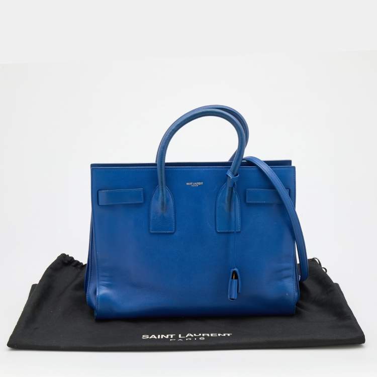 Pre Owned Saint Laurent Blue Leather Small Classic Sac De Jour Tote