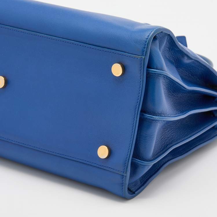 Pre Owned Saint Laurent Blue Leather Small Classic Sac De Jour Tote