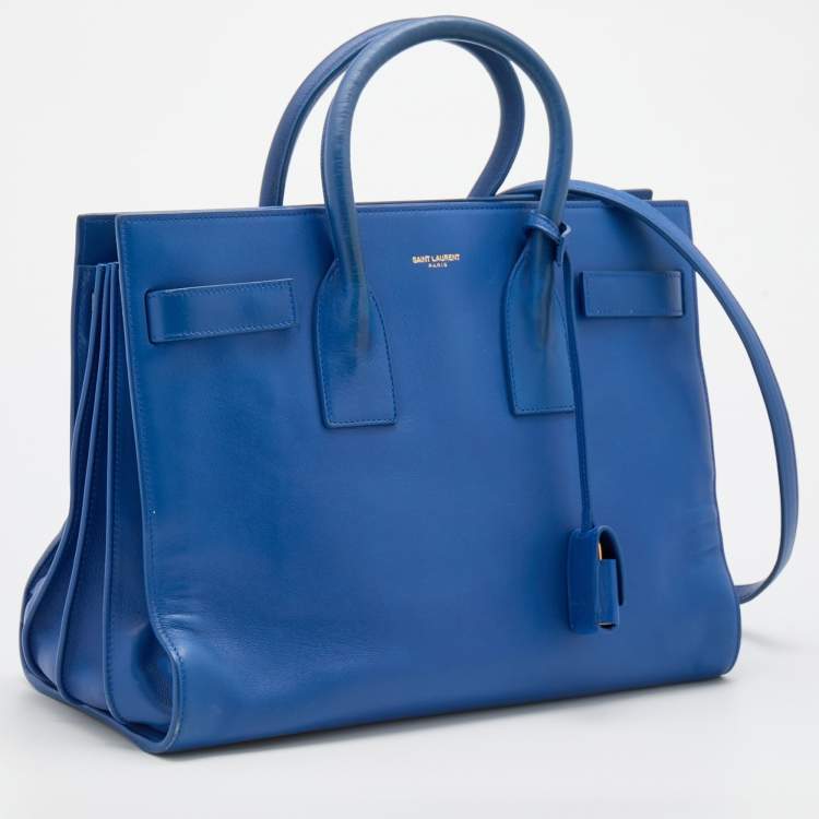 Pre Owned Saint Laurent Blue Leather Small Classic Sac De Jour Tote