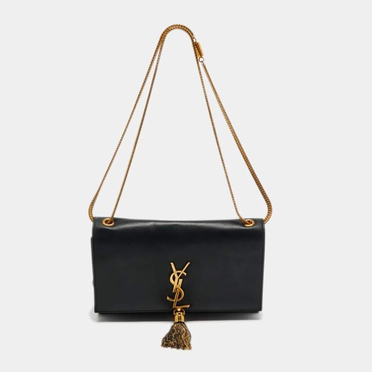Pre Owned Saint Laurent Black Leather Medium Kate Tassel Shoulder Bag